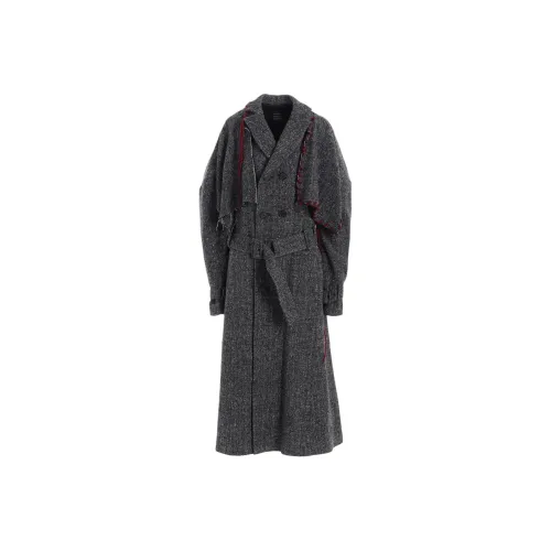 Yohji Yamamoto LIMI Feu FW25 NEP Твид Тренчкот с Ремнем Пальто Женское