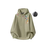 [Heavyweight Флис-На подкладке Полиэстер-Хлопок] Серо-зеленый цвет с принтом в горошек (Текст на передней горловине с этикеткой)