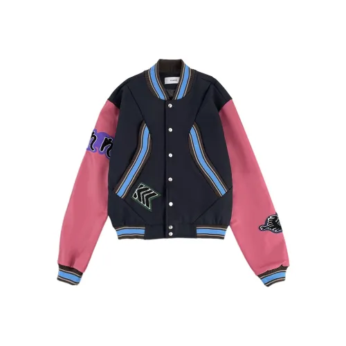 QEWBG Черный Розовый [Full Вышивка Шерстяной] Унисекс Куртки