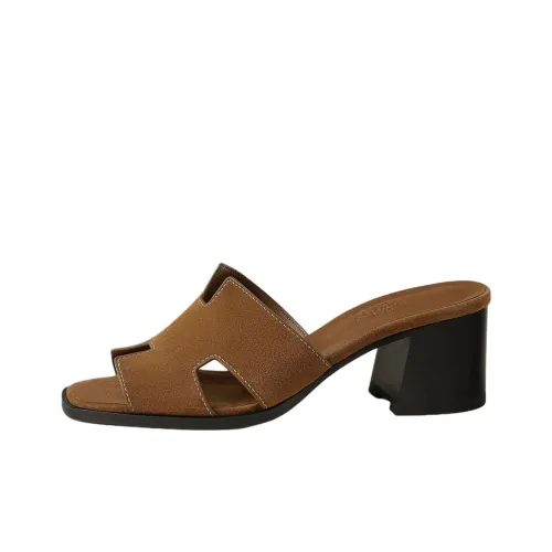 HERMES Helia Шлепанцы 6 см Женские Коричневый