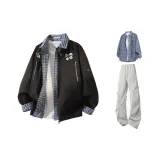 Чёрные + Светло-серые штаны + Синяя рубашка