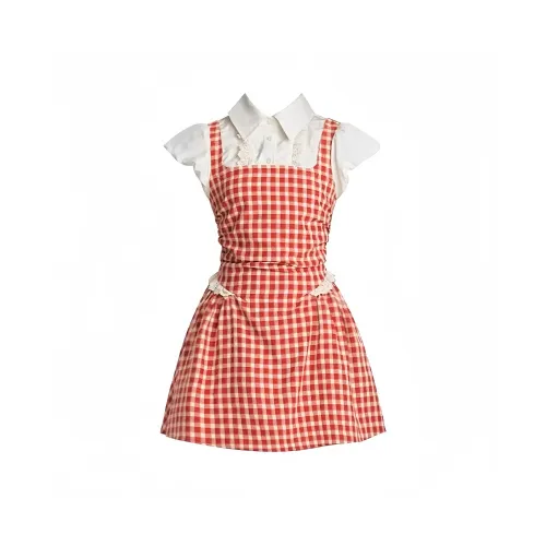 DTLUI Mock Двухкомпонентная Сетчатая Юбка Женская Короткий-Рукав Платья