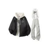 Чёрный+Белый Свитшот+Светло-Серые Штаны