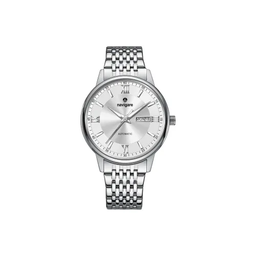 NAVIGARE Механические Мужские Часы Стальной Ремешок Белый Циферблат
