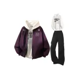 Фиолетовый + Белый Свитшот + Черные Штаны