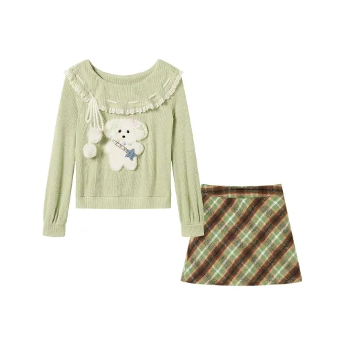 FABRIC PIG Светло-зеленый Топ+Короткая Юбка Женские Юбка Комплект