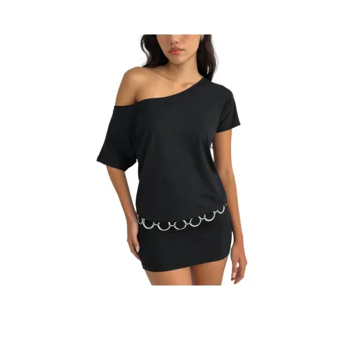 Motel Rocks Edwina Off The Shoulder MI Dress Black Short Sleeved Dress Women's
