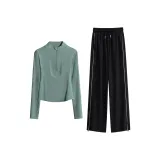 Комплект одежды (Зеленая рубашка с длинным рукавом + черные штаны)