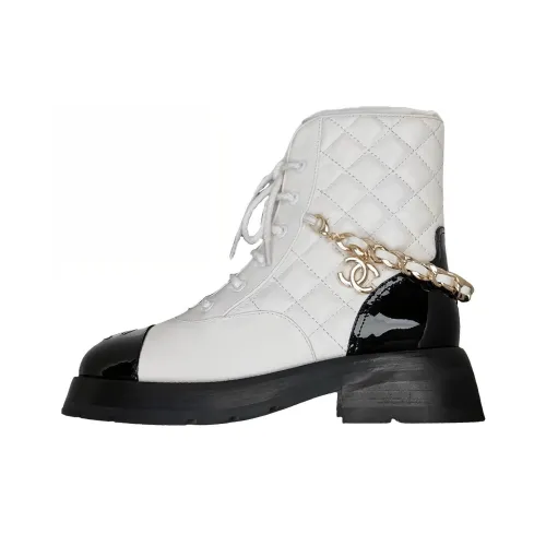 CHANEL Короткий Мартин Ботинок Женские Белый Черный