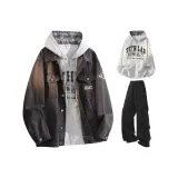 Темно-серый + белый свитшот + черные штаны