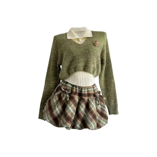 DTLUI Зеленый Женские Комплекты с Юбкой