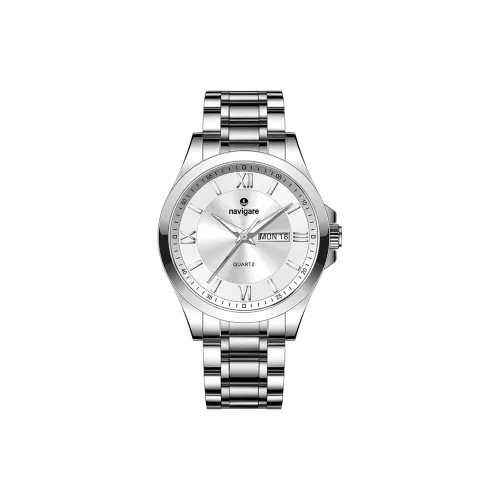 NAVIGARE Кварцевый механизм стальной ремешок мужские часы белый циферблат