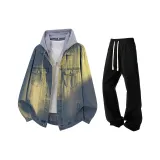 Джинсовое синее пальто + черные джинсы