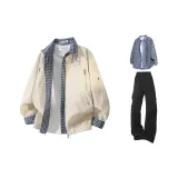 Абрикос + Черный Брюки + Синяя Рубашка