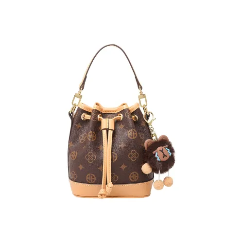 AOKANG PVC ведрообразная сумка маленькая женская кофейного экрю цвета