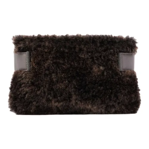 BRUNELLO CUCINELLI Кожаный клатч из овечьей кожи одно плечо женский темно-коричневый