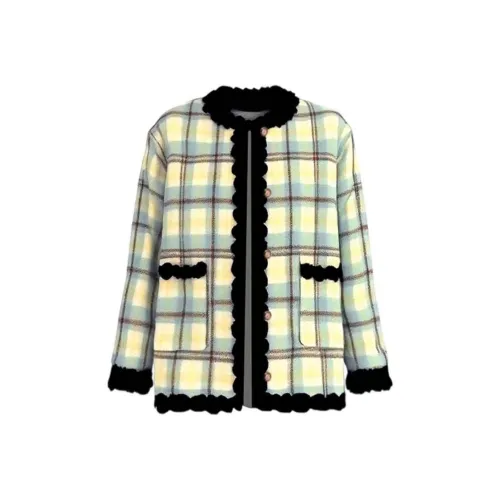 ONE PASS STUDIO Жёлтый Зелёный Клетчатый Женский Куртка