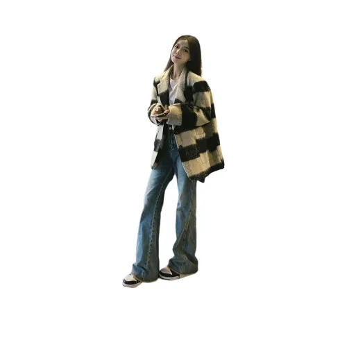 PZHK Черный Белый Женское Пальто