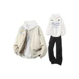 Бежевый + Белый Свитшот + Черные Штаны