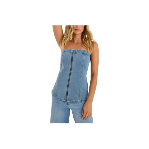 NASTY GAL Застежка Передний Бандо Деним Топ Без бретелей Топ Женский