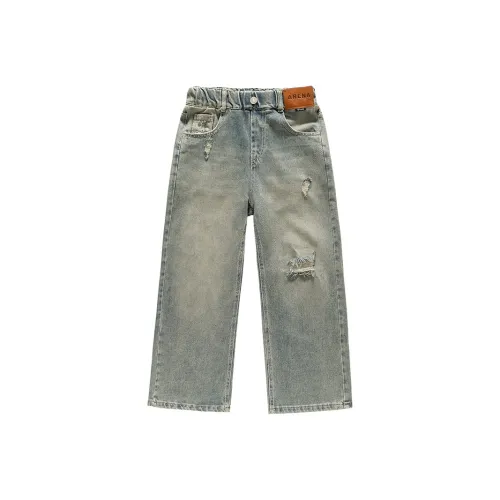 RHOBESAM Tao GU Детская одежда 636 Рваные Этикетка Широкие брюки 3 Синий Kids Джинсы