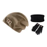 Коричневая шляпа + черные перчатки + шарф