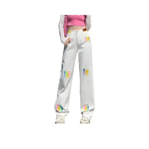 YICHEN Белый радужный Женские Джинсы