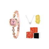 Золотая полоска, розовый, пластина, оригинальная коробка (с ожерельем + 999 золото, наклейка для телефона "Процветание")