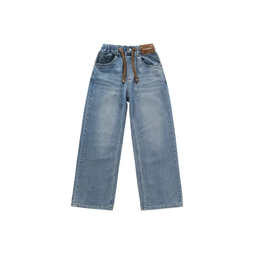 RHOBESAM Tao GU Детская одежда 8740 Передняя часть Кофе Веревки Широкие брюки 3 Синий Kids Джинсы