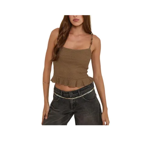Motel Rocks Analu Cami Топ в коричневом цвете с бисерными бретелями женский