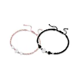 Браслет-шнурок с четырехлистным клевером, черный + розовый (1 пара)