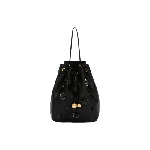 Furla Ткань с овчиной ведрообразная сумка мини женская черная