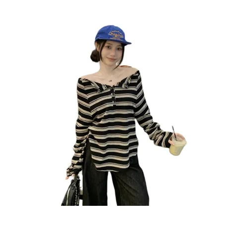 LANGQING Полосы Бесплатная доставка с Бренд Наклеенный Женские T-рубашки