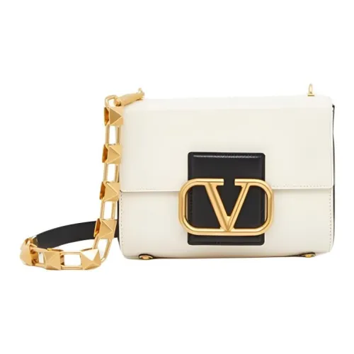 Valentino STUD SIGN Блестящая сумка через плечо из коровьей кожи сумка на плечо женская цвет айвори белый черный