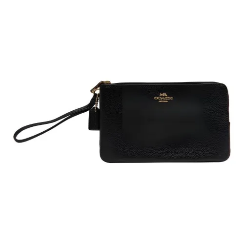 COACH Double Zip Wallet Коровья кожа Мелочь Кошелек Клатч Кошелек Маленький Женский Черный