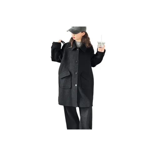 MUMUWU Черное Детское Шерстяное Пальто