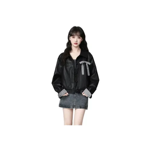 PZHK Черные Женские Кожаные Куртки