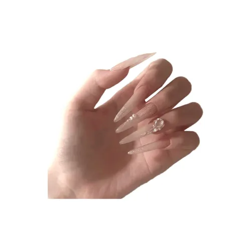 T Z Премиум Телесный Кошачий глаз Принцесса Flashing False Nail Заостренный Миндаль Телесный Прозрачный Однотонный Французский