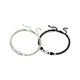 Браслет-шнурок с четырехлистным клевером, черный + зеленый (1 пара)