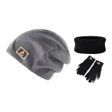 Серый Шляпа + Черная Перчатка + Шарф