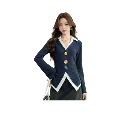 MENGXIAOQI Темно-синий Mock Два предмета Женские T-рубашки