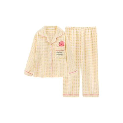 Meter Желтая клетка Медвежонок Женские Пижамные комплекты