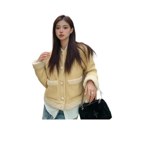 PZHK Желтое Женское Короткое Пальто