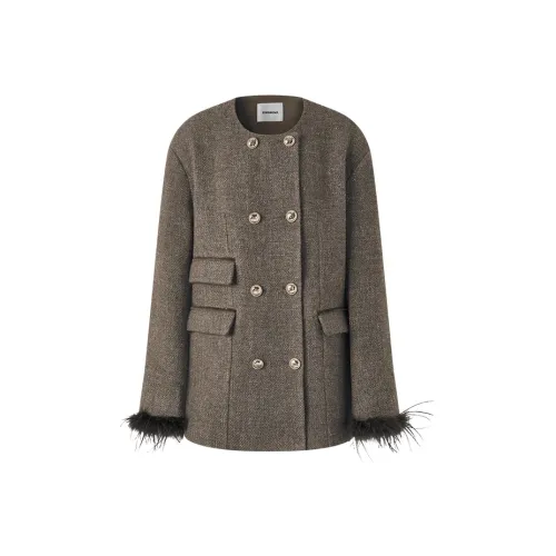 EIMISMOSOL FW25 Женская Твидовая Куртка в Стиле CHANEL с Перьевыми Рукавами Пальто Женское