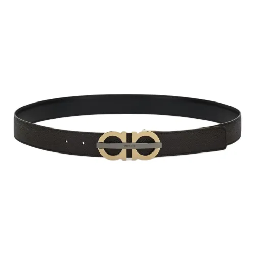 Ferragamo Hammered Текстура Телячья кожа Кожаные ремни Мужской Moroccan Орехи Черный Ширина 3 см