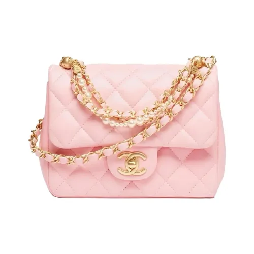 CHANEL Гладкая отделка из овечьей кожи Сумка через плечо мини-сумка женская светло-розовая красная
