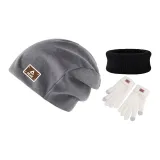 Серый Шляпа + Белая Перчатка + Шарф