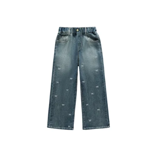 RHOBESAM Tao GU Детская одежда CK002 Передняя часть Full Вышивка Маленький Галстуки-бабочки Широкие брюки 3 Синий Kids Джинсы