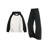 Белый, серый с черными рукавами топ + черные штаны
