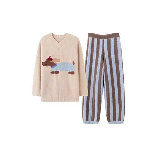 FOSS PHIL BBRL048 Милый щенок Полосы Пижама Женские Пижамные комплекты